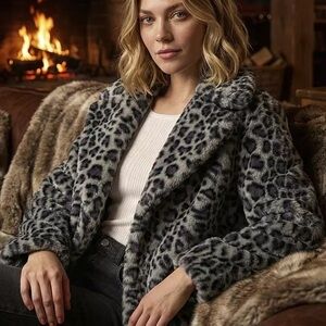 Jou Jou Gray Leopard Print Teddy Jacket
